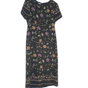 Vintage 90s Talbots Petites 8P Black Floral Short Sleeve Dress
